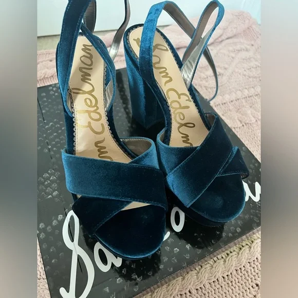 Sam Edelman Dark Blue Velvet Platform Heels - Picture 10 of 15